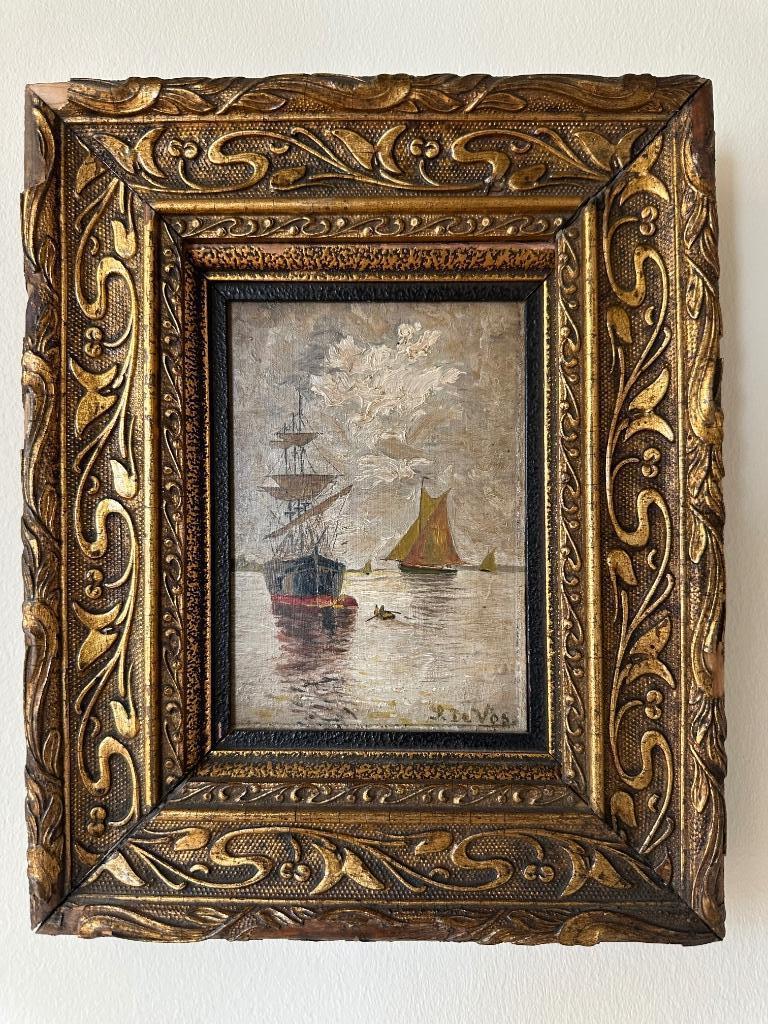Petit tableau marine ancien , signé De Vos, Antiquités & Art, Art | Peinture | Classique, Enlèvement ou Envoi