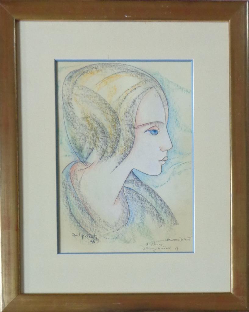 CHARLES DELPORTE / VISAGE SERENITE / ORIGINEEL 66x53cm KADER, Enlèvement ou Envoi