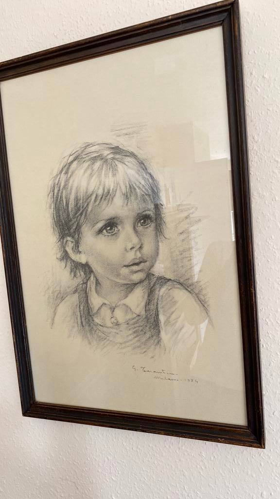 Portret - houtskool, Antiek en Kunst, Ophalen