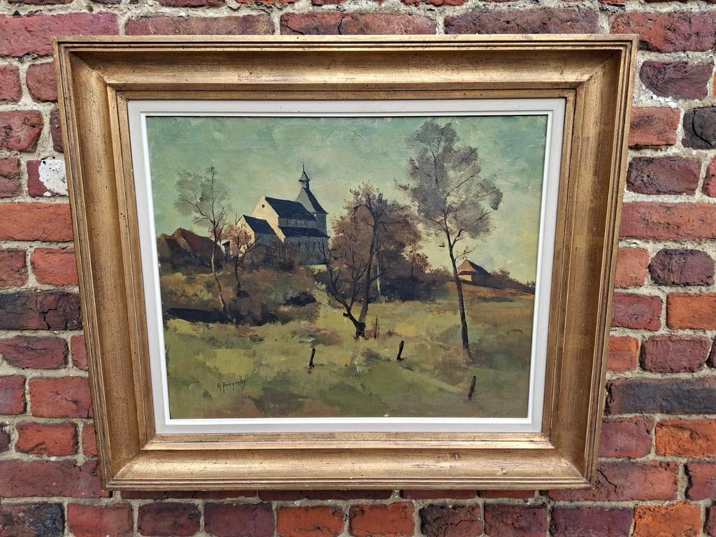 Tableau peinture toile cadre Campagne Lasne signé Bruyninx, Antiquités & Art, Enlèvement ou Envoi