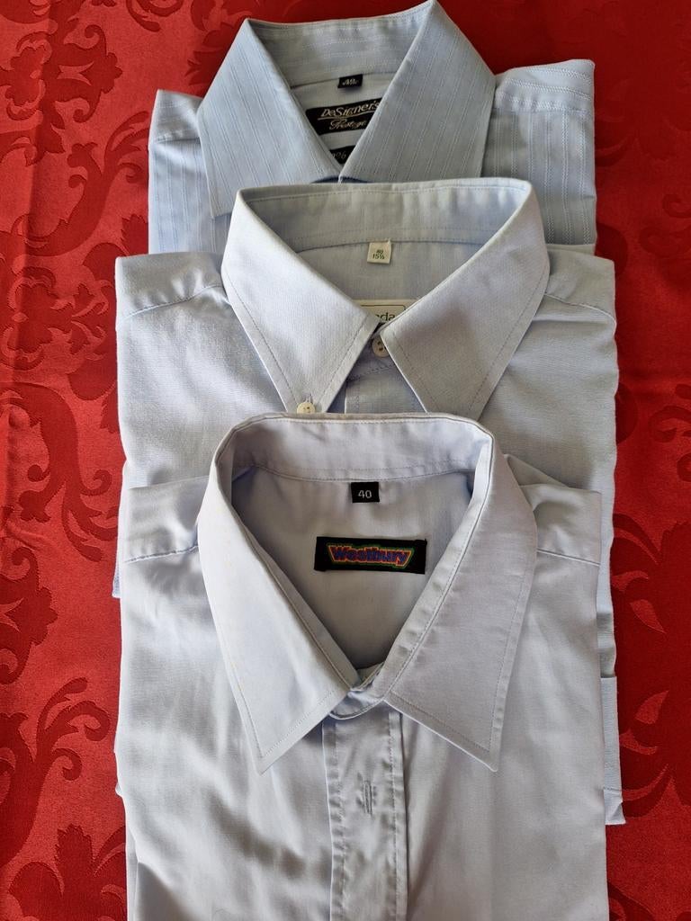 3 lichtblauwe herenoverhemden met lange mouwen, 40 Westbury, Ophalen, Blauw, Halswijdte 39/40 (M), Zo goed als nieuw