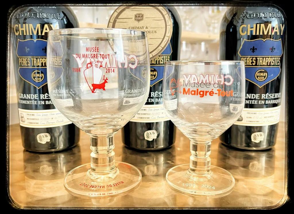 Lot de 2 verres chimay Musée du Malgré tout, Enlèvement ou Envoi, Neuf, Verre à bière