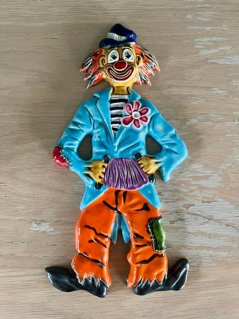 Kleurrijke vintage clown – keramische wanddecoratie, Enlèvement, Comme neuf