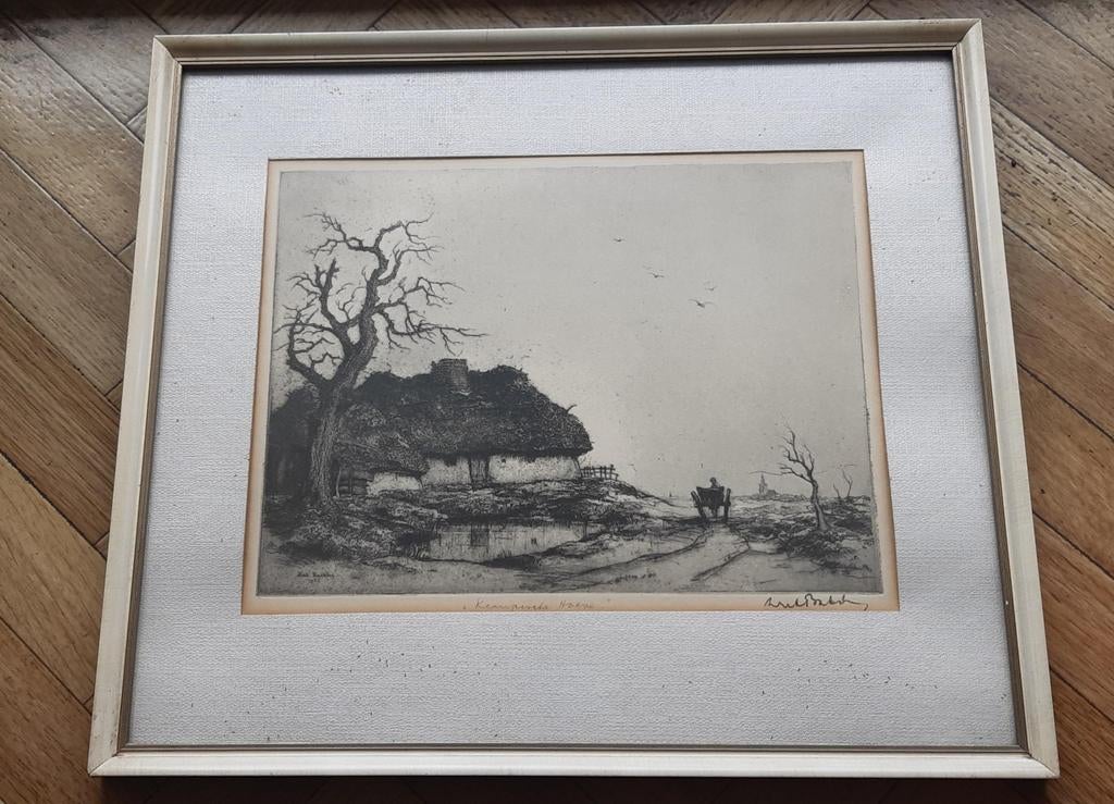 2 ingekaderde etsen dirk baksteen 1886- 1971, Antiek en Kunst, Kunst | Litho's en Zeefdrukken, Ophalen of Verzenden