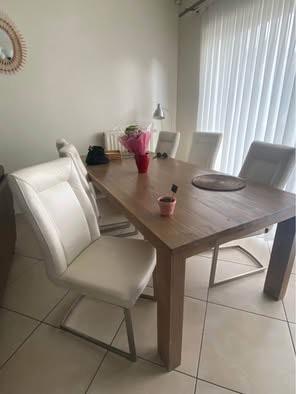 Table à manger avec 6 chaises en cuir, Maison & Meubles, Salles à manger complètes, Enlèvement, Comme neuf