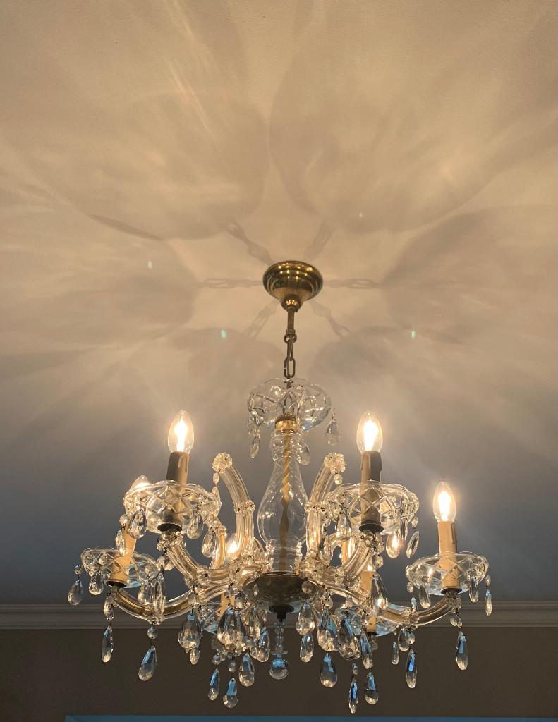 antieke luster, hanglamp glas / kristal Maria Theresia, Huis en Inrichting, Lampen | Kroonluchters, Ophalen of Verzenden, Gebruikt
