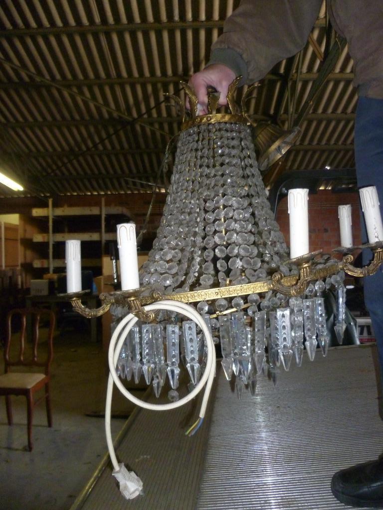 OUDE KRISTALLEN LUSTER MET KOPER, Antiek en Kunst, Ophalen