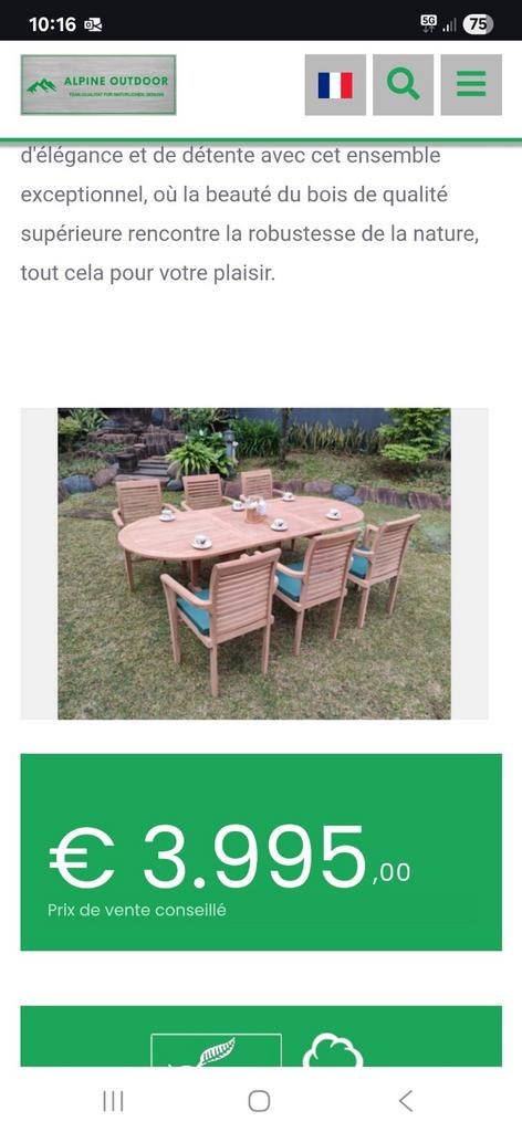 Ensemble de jardin en teck massif – Table extensible + 6 cha, Jardin & Terrasse, Enlèvement, Comme neuf