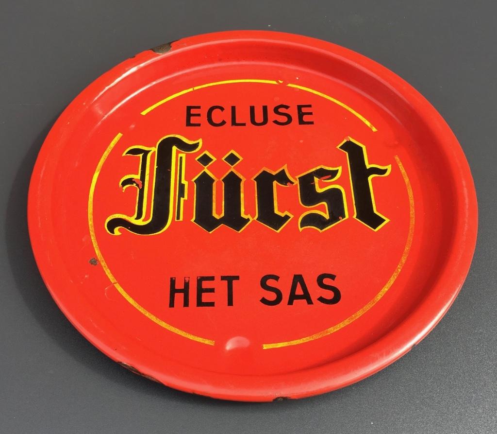 Plateau à bière émaillé, plateau Ecluse, Fürst, Het Sas, Enlèvement ou Envoi, Utilisé, Panneau, Plaque ou Plaquette publicitaire