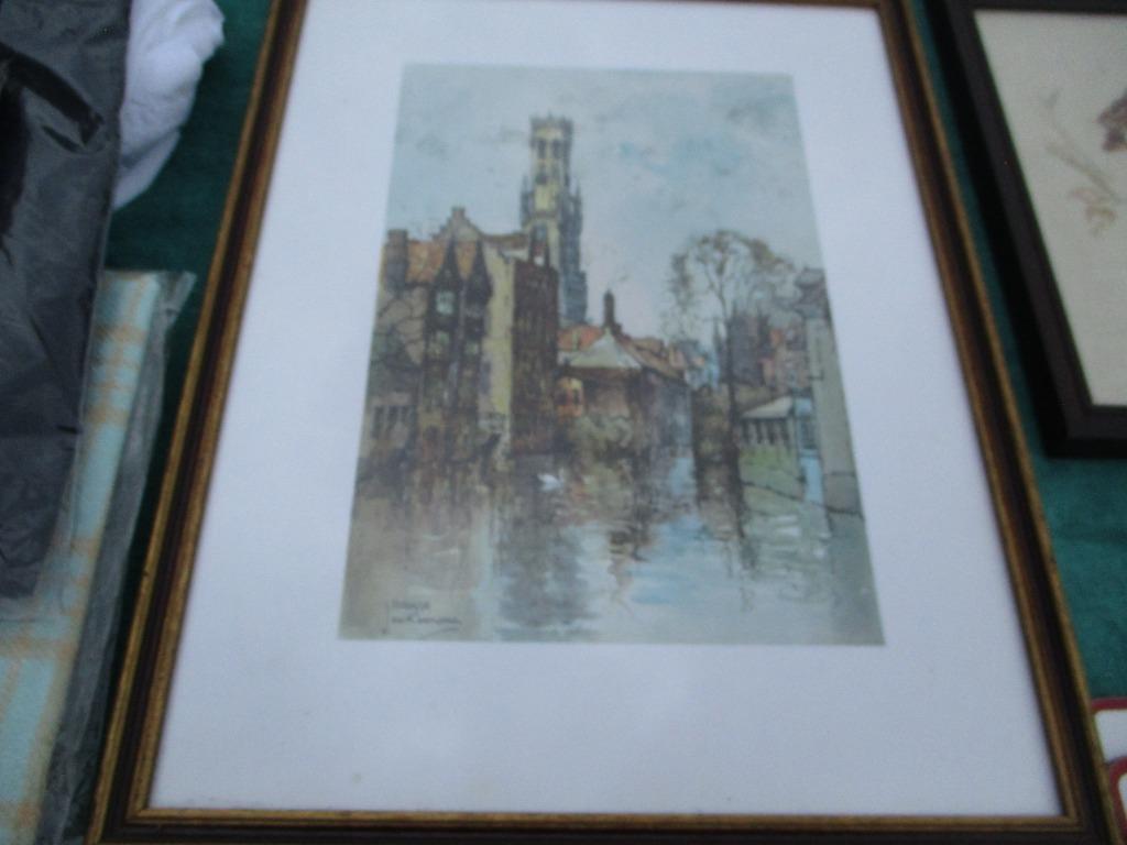 Gravuur van Brugge kader met glas., Ophalen of Verzenden