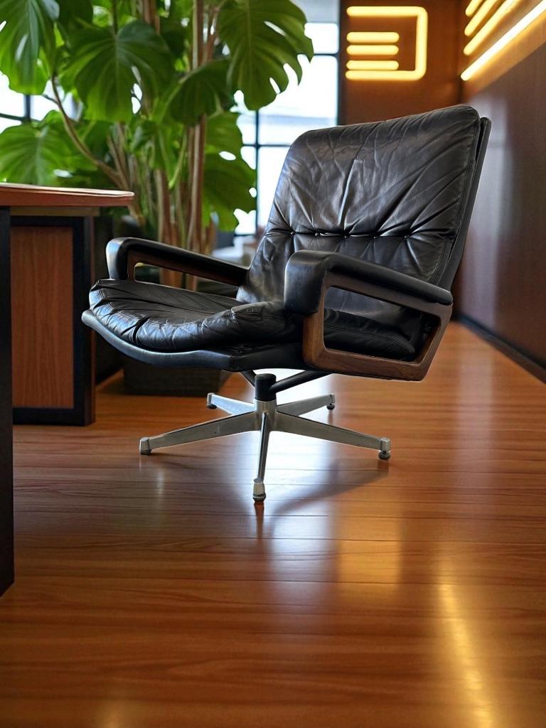 Vintage zwart lederen fauteuil / eenzit Andre vandenbeuck, Ophalen of Verzenden