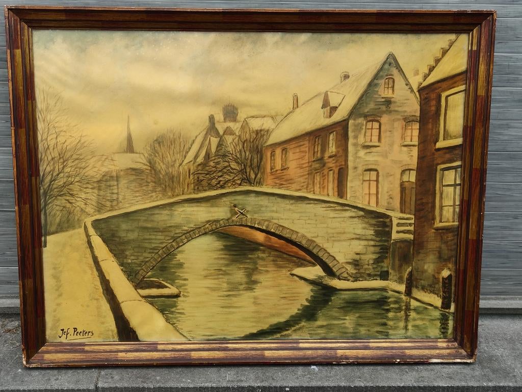 Aquarelle pont signe Jef peeters, Ophalen of Verzenden