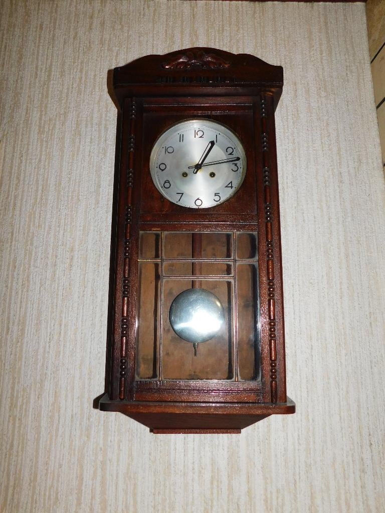 houten regulateur ( hangklok), Antiquités & Art, Antiquités | Horloges, Enlèvement ou Envoi