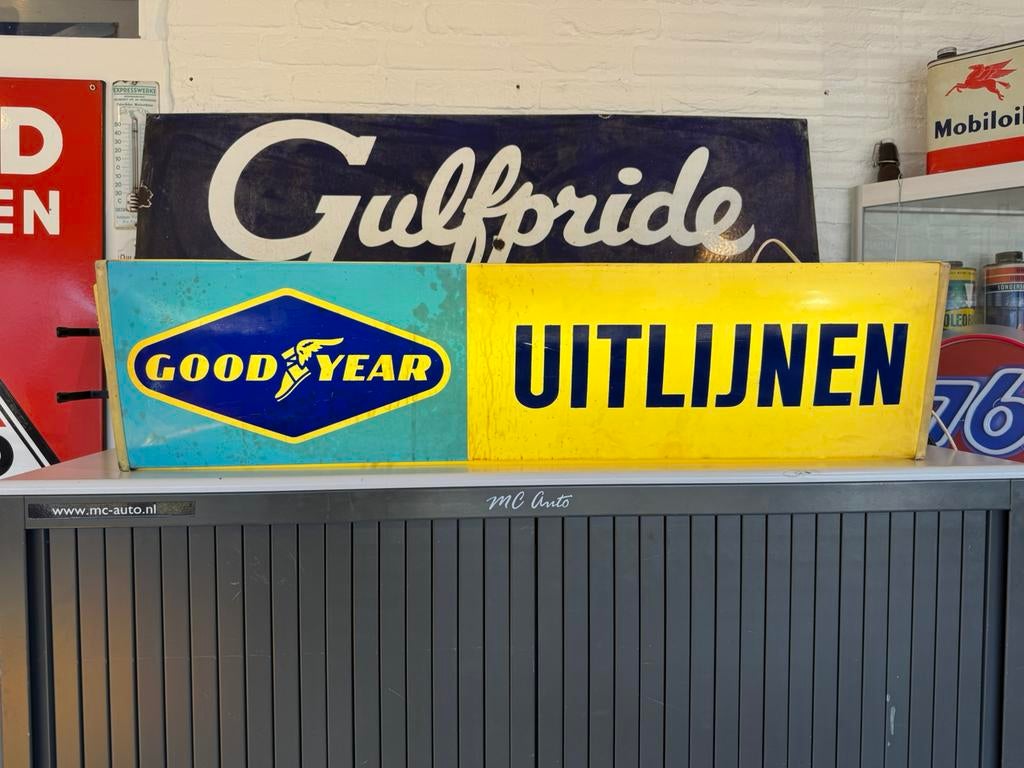 GoodYear banden oude reclame lichtbak, Verzamelen, Merken en Reclamevoorwerpen, Gebruikt, Lichtbak of (neon) lamp, Ophalen