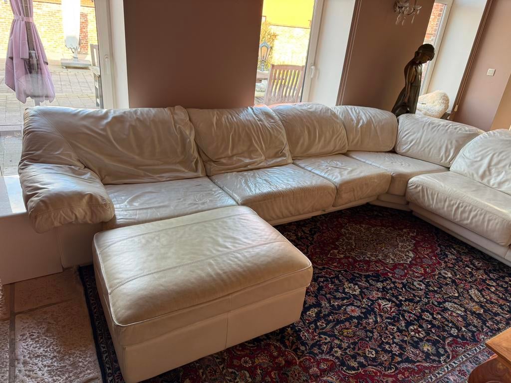 Wit lederen hoeksalon 3,70 meter op 2,50 meter., Huis en Inrichting, Ophalen, Gebruikt, Leer