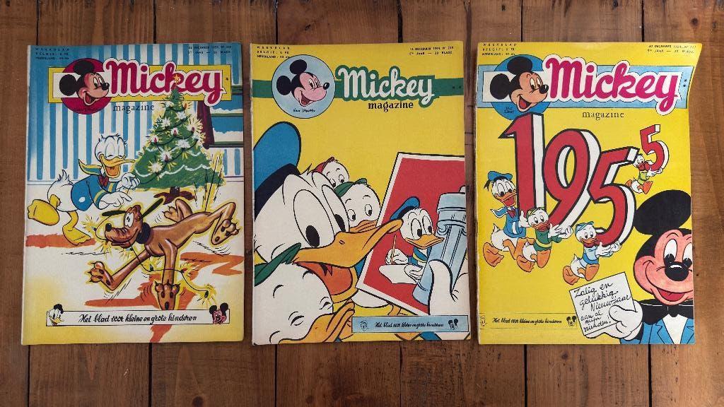 Lot de 7 magazines Mickey belges - 1954 (215-221), Enlèvement ou Envoi, 1940 à 1960, Journal ou Magazine