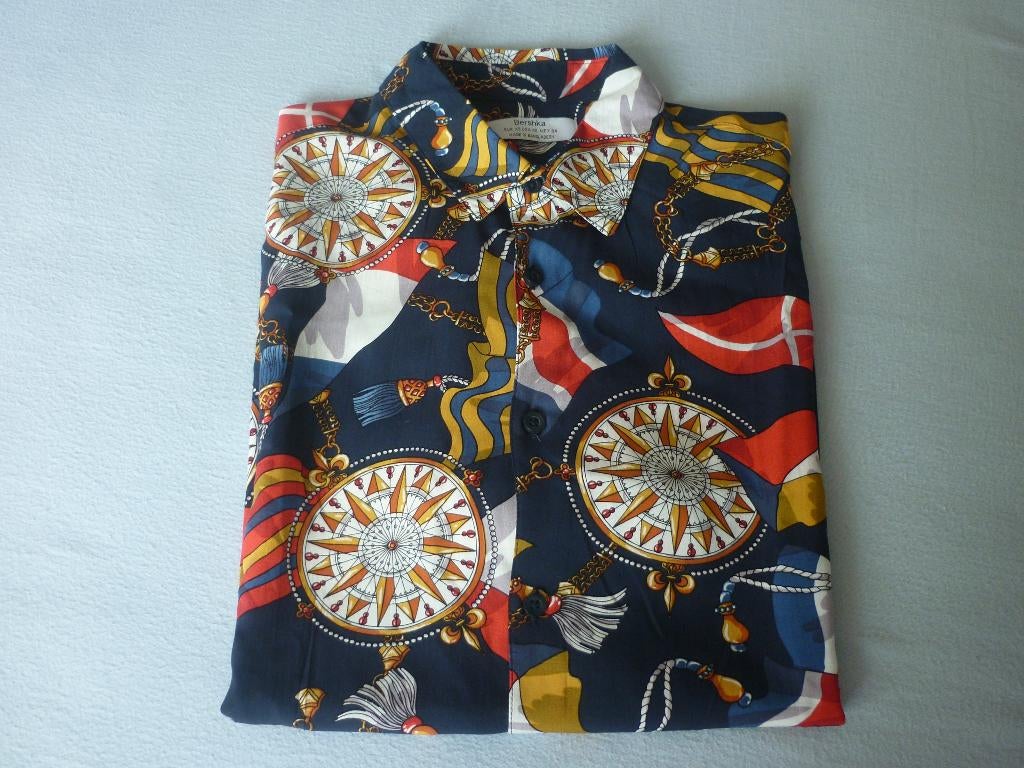 Kleurrijk Overhemd met Korte Mouwen Bershka, Overige kleuren, Nieuw, Bershka, Halswijdte 39/40 (M)