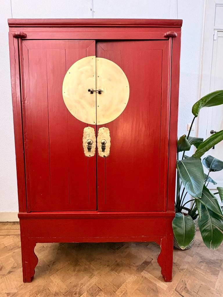 Armoire de mariage chinoise en laque rouge — pièce maîtresse, Maison & Meubles, Enlèvement, Utilisé