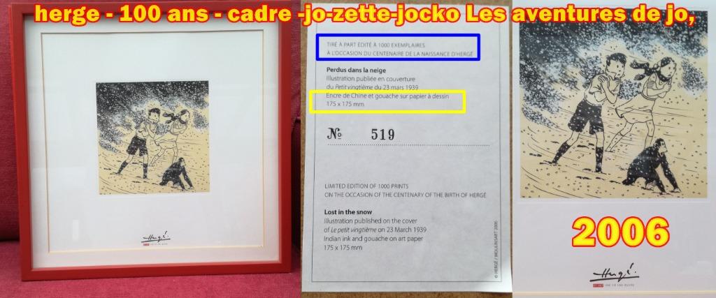 2006-herge - 100 jaar - cadre -jo-zette-jocko, Ophalen of Verzenden, Nieuw, Mens