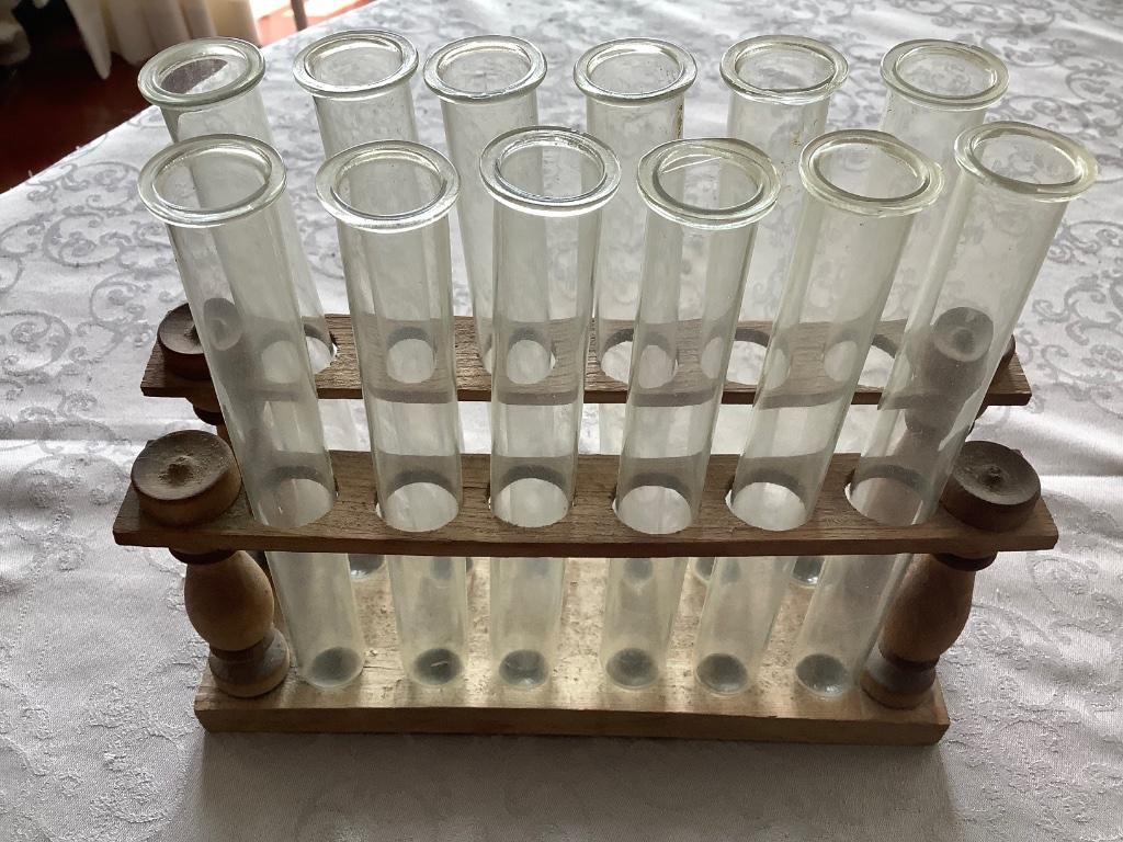 Antieke proefbuishouder met originele proefbuisjes, Ophalen of Verzenden