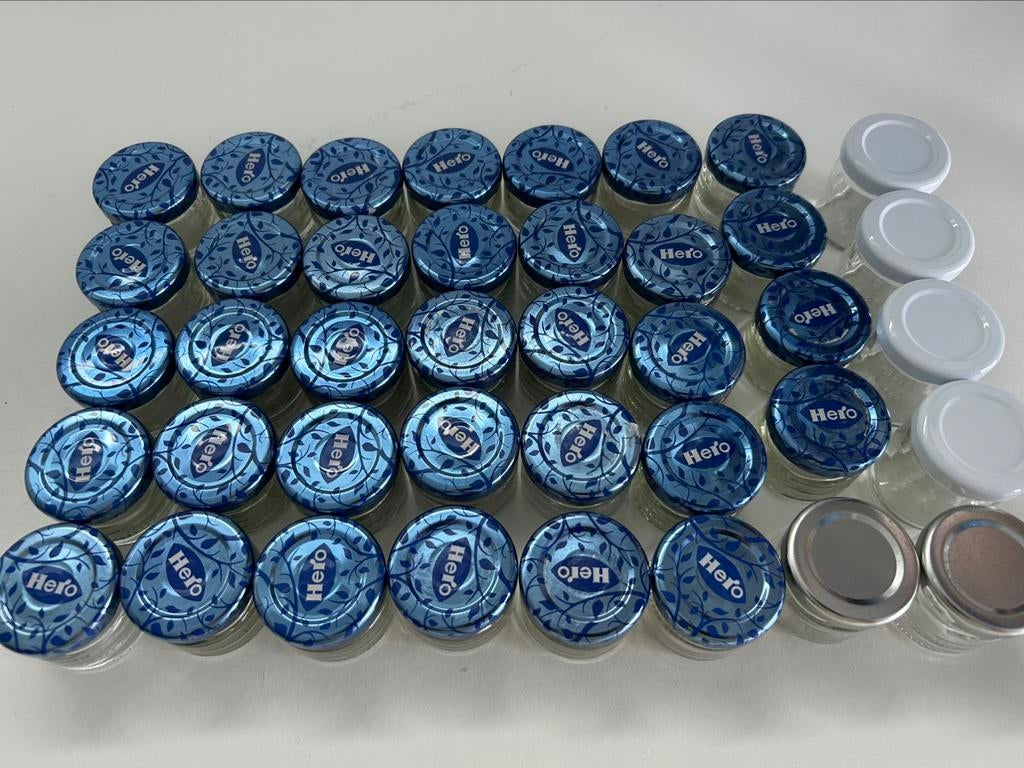 Glazen bokalen - confituurpotjes - mini bokaaltjes rond 40st, Ophalen, Zo goed als nieuw, Overige typen