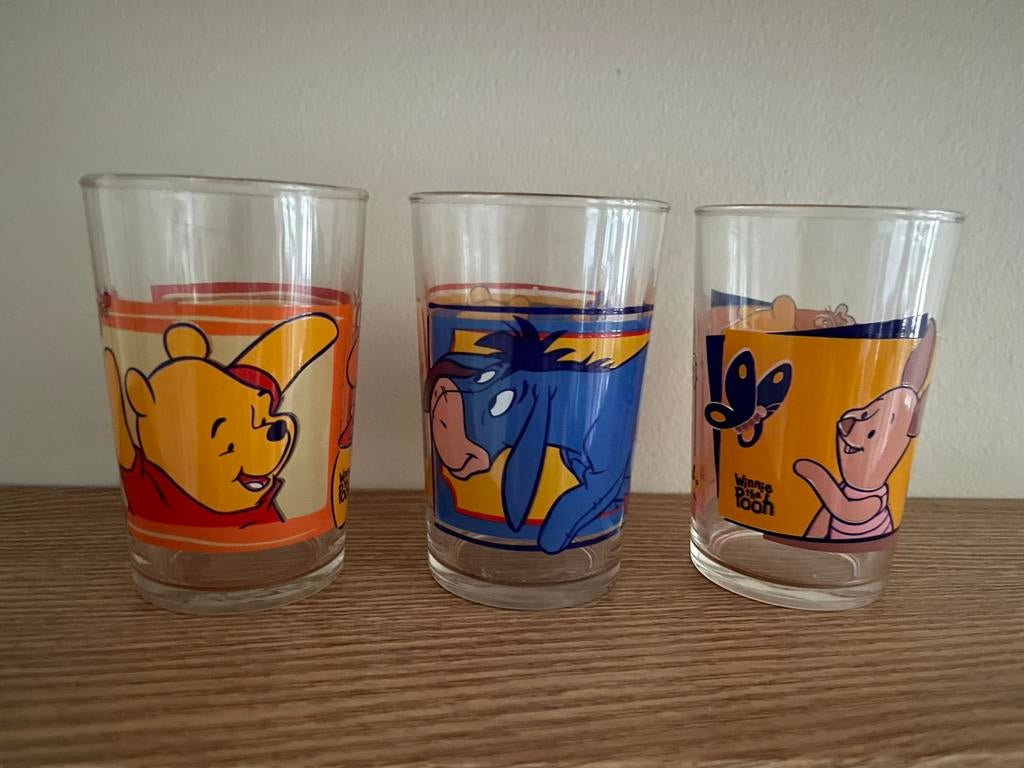 Vintage set 3 glazen Winnie The Pooh (Disney), Collections, Verres & Petits Verres, Enlèvement ou Envoi, Neuf, Verre à eau