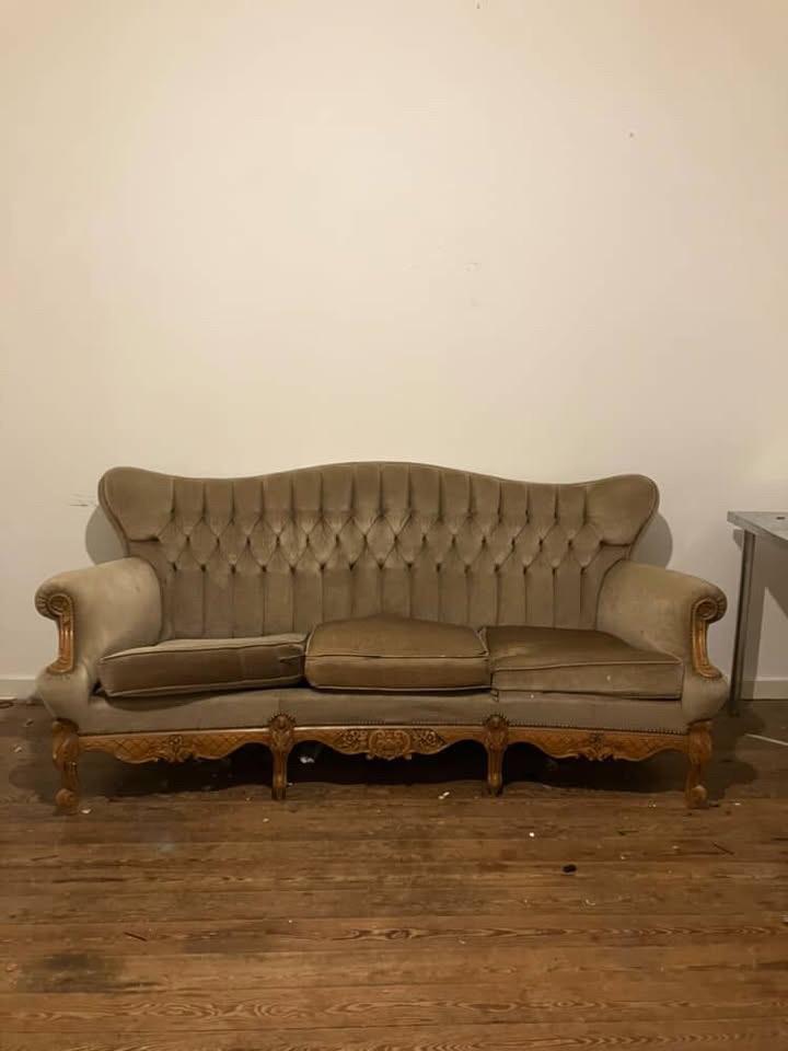 Beige vintage zetel, 200 à 250 cm, Enlèvement, Utilisé, Vintage parisian