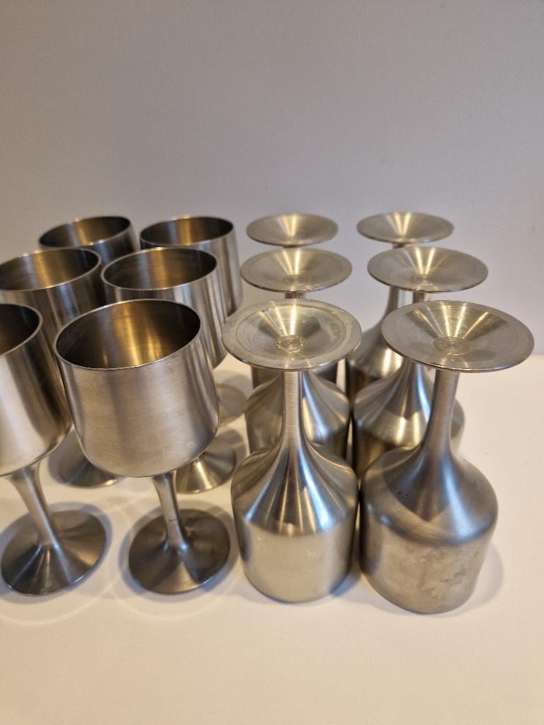 Tinnen wijnglazen 12 + 6 stuks, Antiek en Kunst, Ophalen