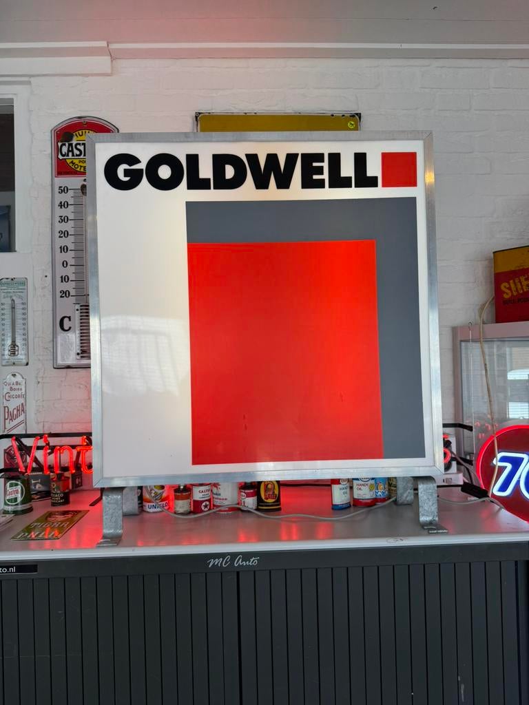 GOLDWELL oude reclame lichtbak, Verzamelen, Ophalen, Gebruikt, Lichtbak of (neon) lamp