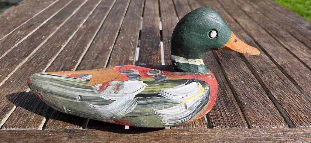 Vintage houten handgeschilderde lokeend, Antiek en Kunst, Ophalen of Verzenden