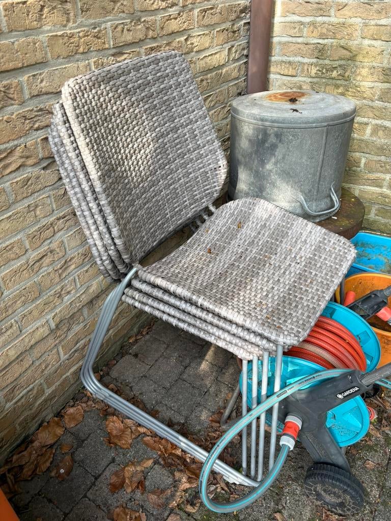 Set van 4 wicker tuintafel stoelen, Enlèvement, Comme neuf, Osier
