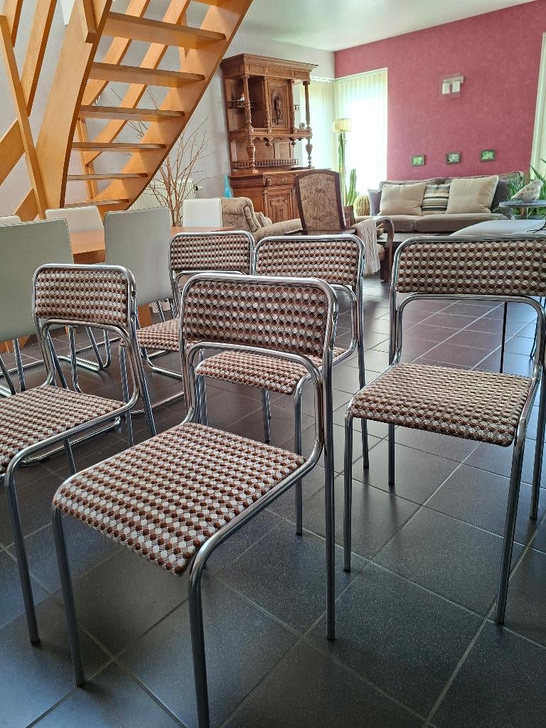 5 chaises années 60-70, Années 60-70, Tissus, Comme neuf, Brun