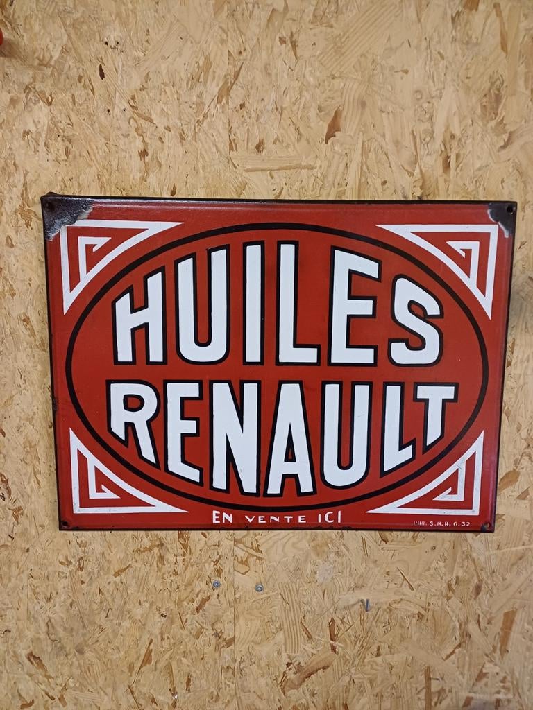 Emaille bord renault huile, Verzamelen, Ophalen of Verzenden