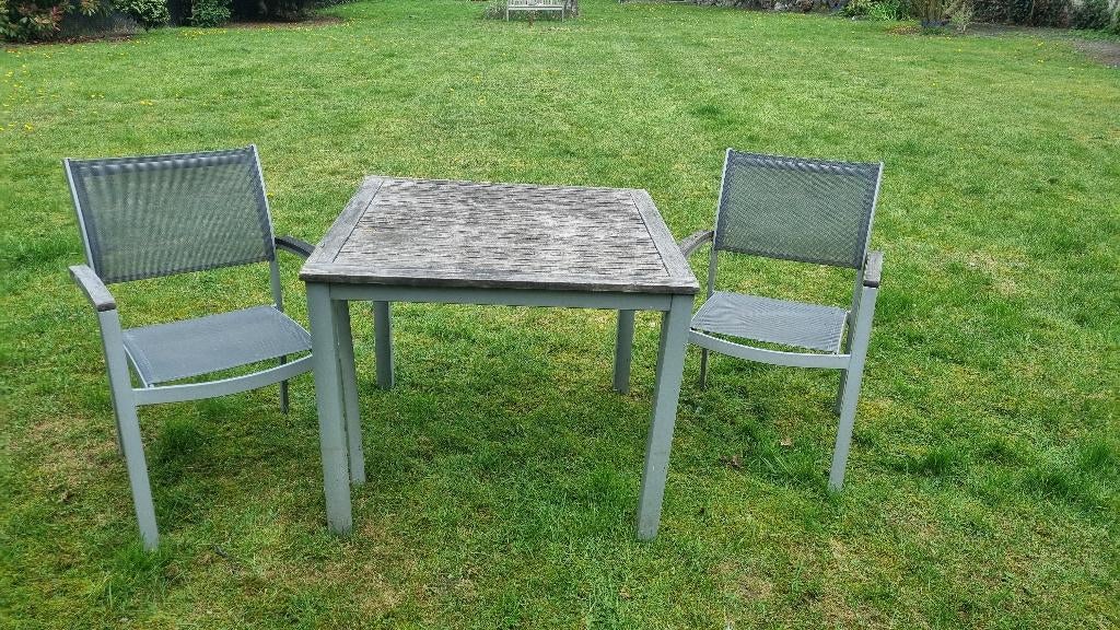 Tuintafel met 2 stoelen, Tuin en Terras, Tuintafels, Ophalen, Gebruikt, Vierkant, Metaal