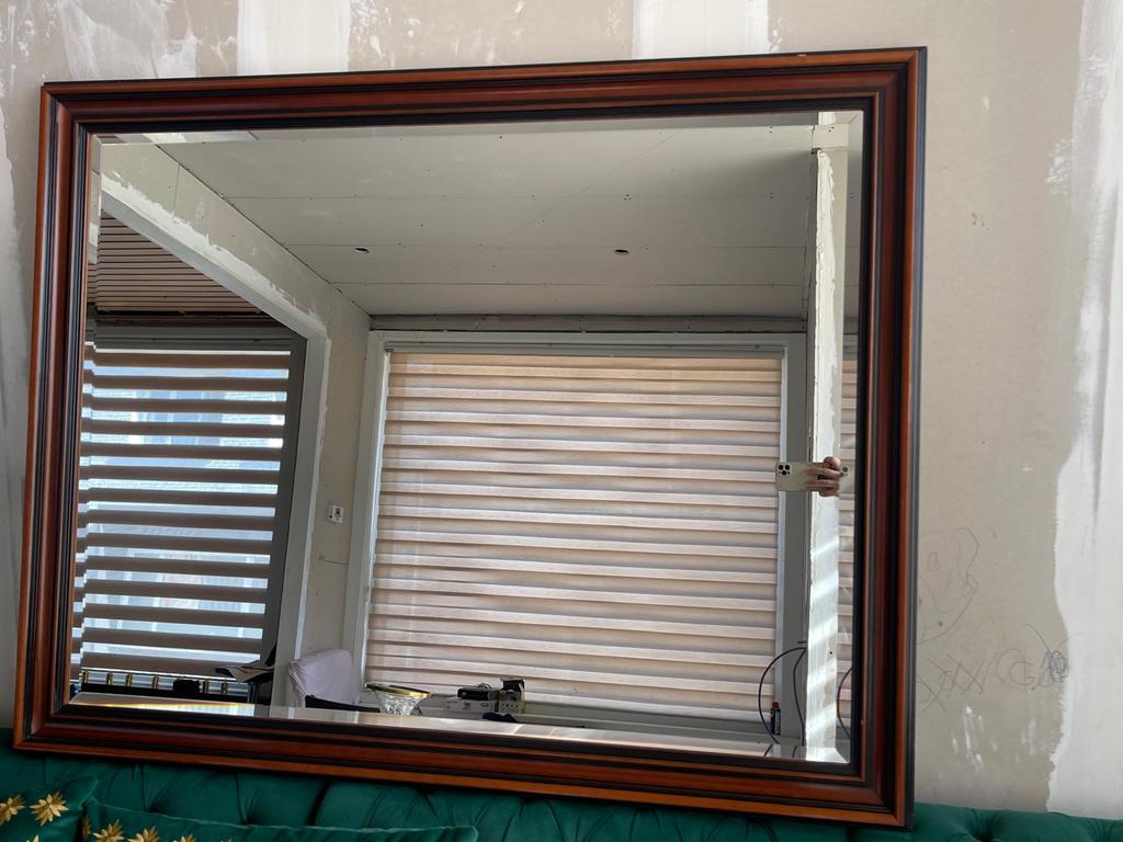 Grand miroir mural avec cadre en bois massif, Enlèvement, Utilisé, Carré