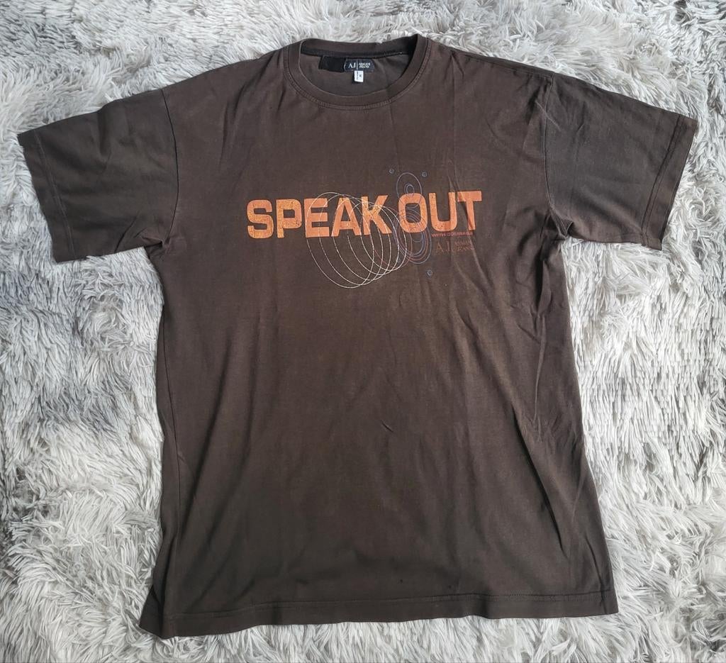 Vintage Armani Jeans AJ „Speak Out” T-shirt - maat M, Armani Jeans, Overige kleuren, Maat 48/50 (M), Ophalen of Verzenden