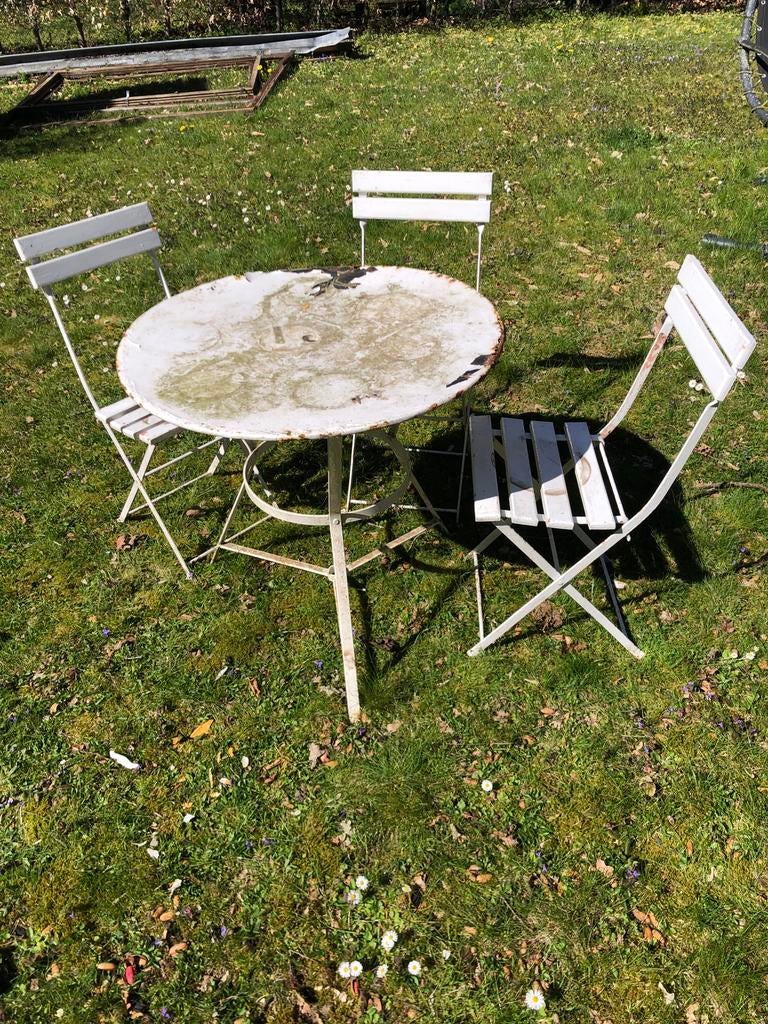 Ensemble de jardin, table + 3 chaises pliantes....., Jardin & Terrasse, Enlèvement, Utilisé, Bois