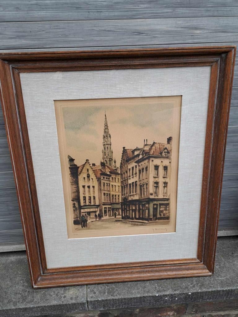 Gravure bruxelles signe roger hebbelinck, Antiquités & Art, Enlèvement ou Envoi, Gravure