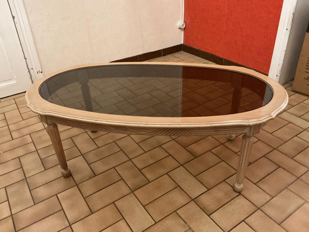 Table de salon avec vitre fumée, 100 à 150 cm, Cerisier, Enlèvement, Utilisé