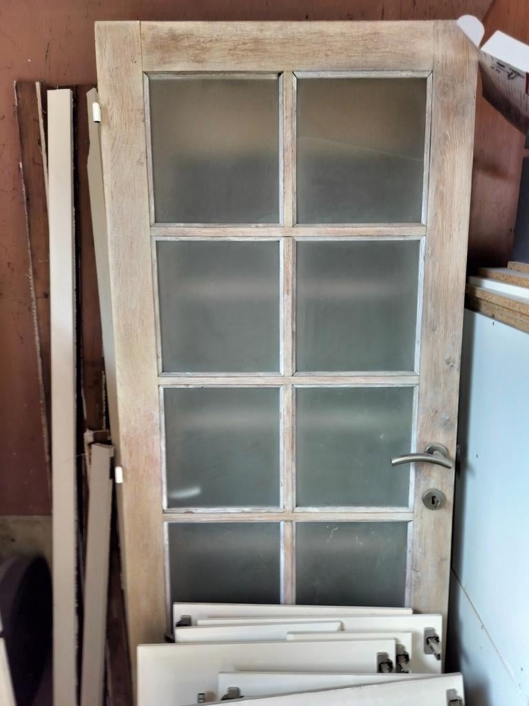 Portes vitrées en bois massif, pin cérusé, Bricolage & Construction, Enlèvement