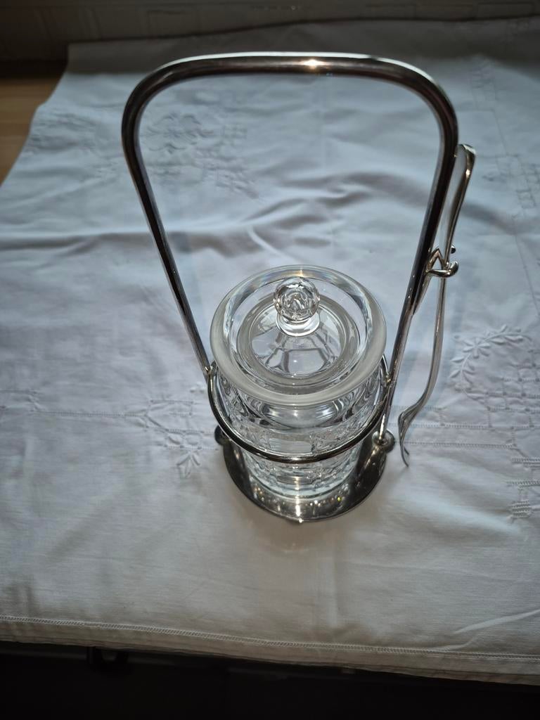 Bocal vintage en presentoir métal argenté, Enlèvement ou Envoi