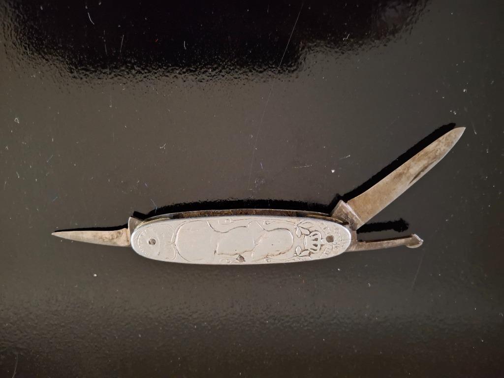 couteau de poche en argent Roi Léopold II et Roi Albert Ier, Collections, Envoi, Utilisé, Autres types