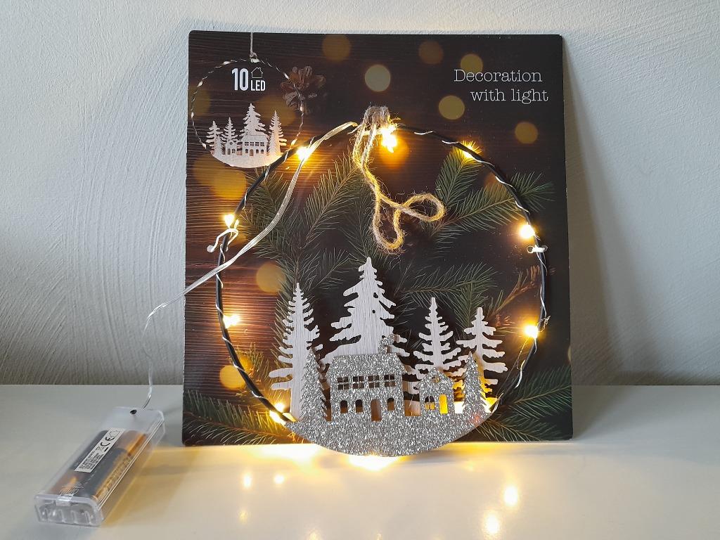 Kerst - houten kransje met lichtjes, Diversen, Kerst, Nieuw, Ophalen of Verzenden