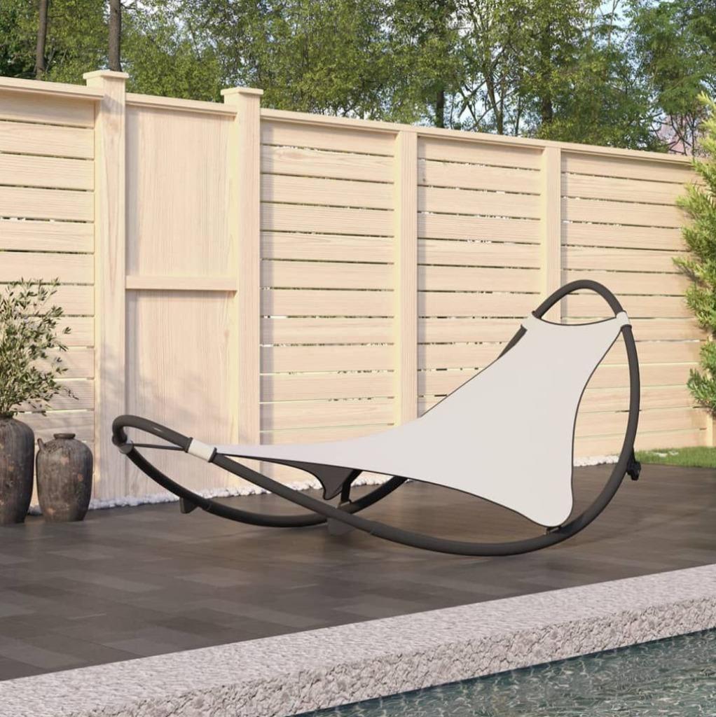 Chaise longue à bascule avec roues Acier Crème, Jardin & Terrasse, Chaises de jardin, Enlèvement, Neuf, Textilène