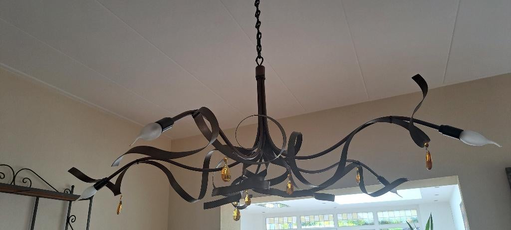 Kroonluchter Renee Pans koper met glazen druppels, Ophalen, Zo goed als nieuw, Glas, Landelijk