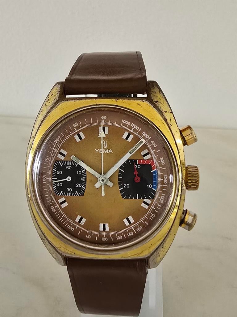 Montre Chronographe Yema vintage valejoux 7733, Montre-bracelet, Autres marques, Cuir, Acier