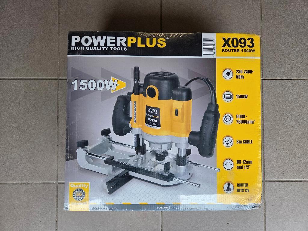 PowerPlus X093 Bovenfrees 1500W + 12-delige Frezenset, Doe-het-zelf en Bouw, Nieuw, Ophalen of Verzenden, Bovenfrees, Powerplus