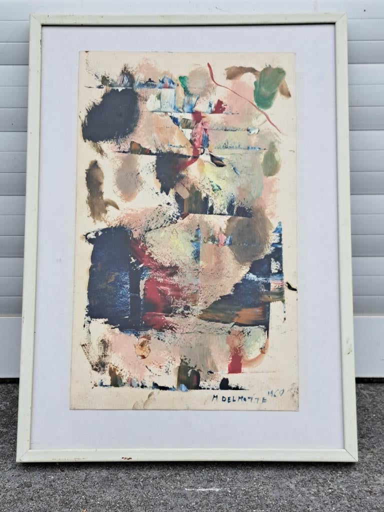 huile sur papier abstrait signe marcel delmotte, Antiquités & Art, Enlèvement ou Envoi