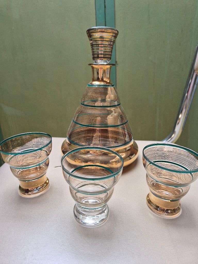 vintage porto karaf met 3 glazen, Ophalen of Verzenden, Gebruikt, Overige typen