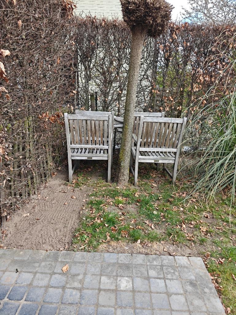 4 Teak Tuinstoelen+ligbed, Tuin en Terras, Ophalen, Gebruikt, Teakhout